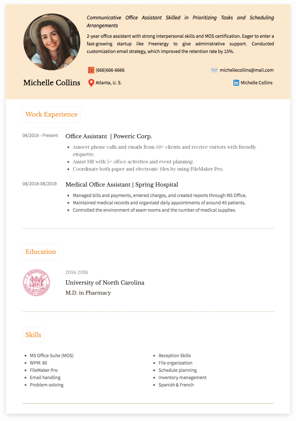 Office Assistant resume 