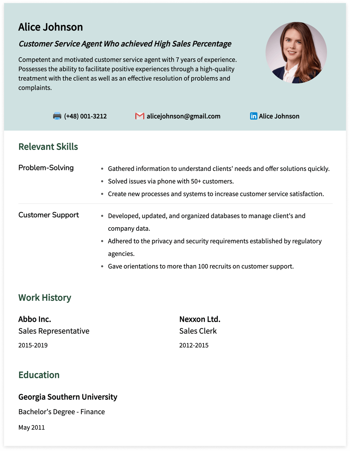 functional-resume-for-customer-service-staff