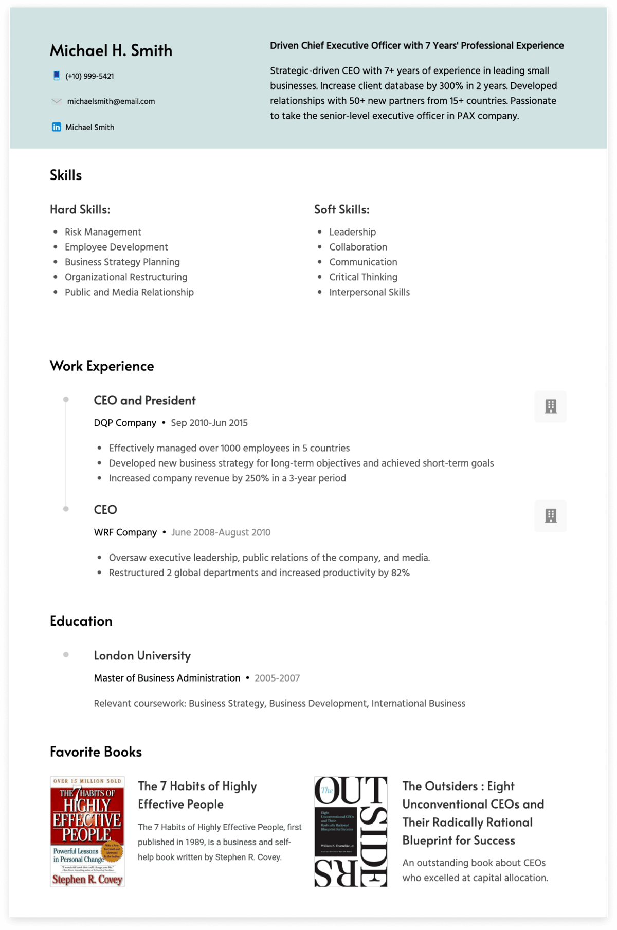 CEO resume template and formats