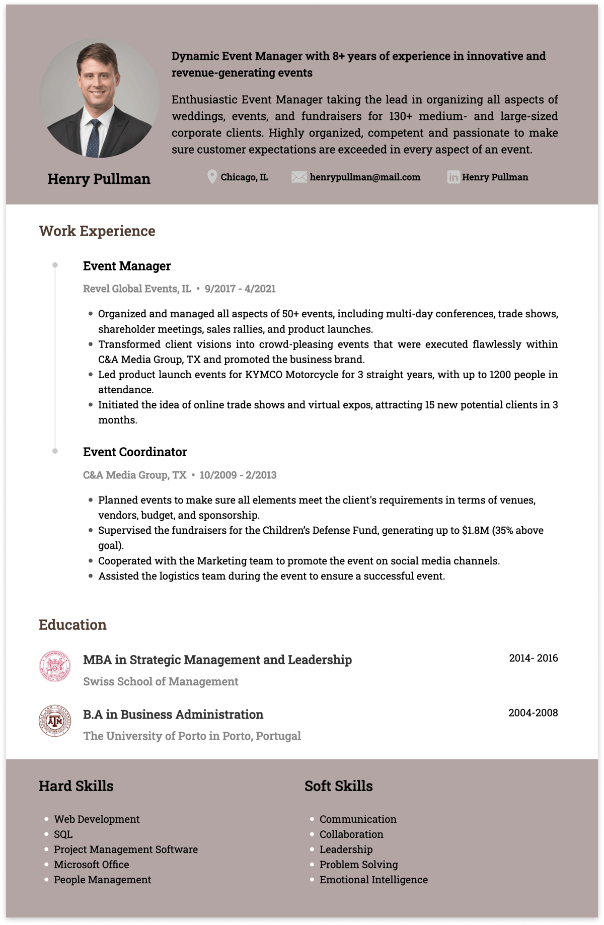 event manager resume example