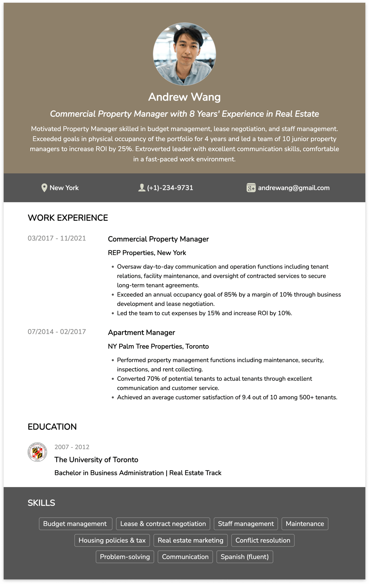 property manager resume example