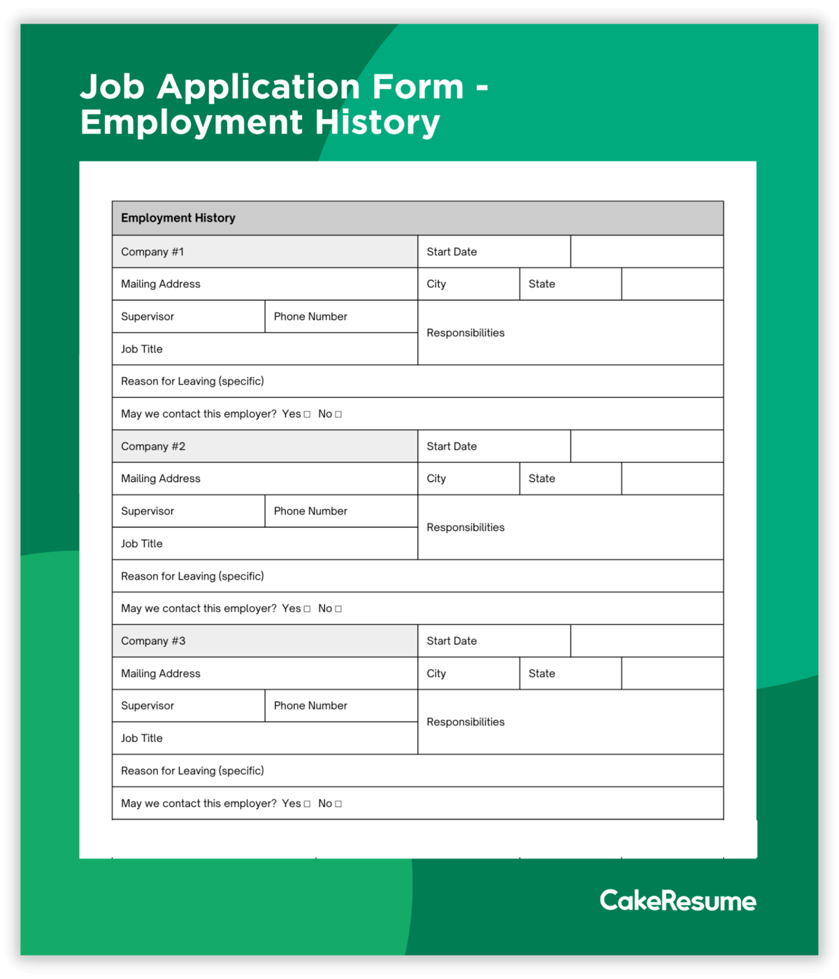 Employment History on a Job Application Form