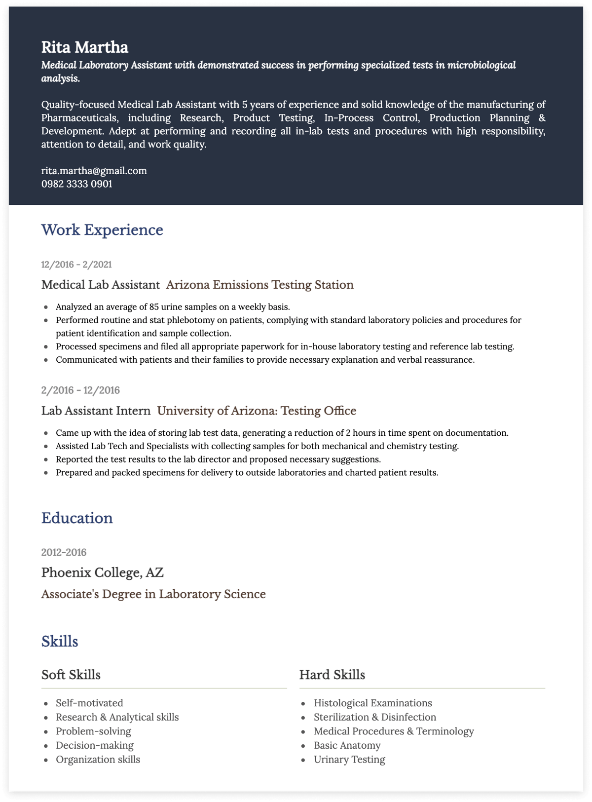 lab assistant resume sample