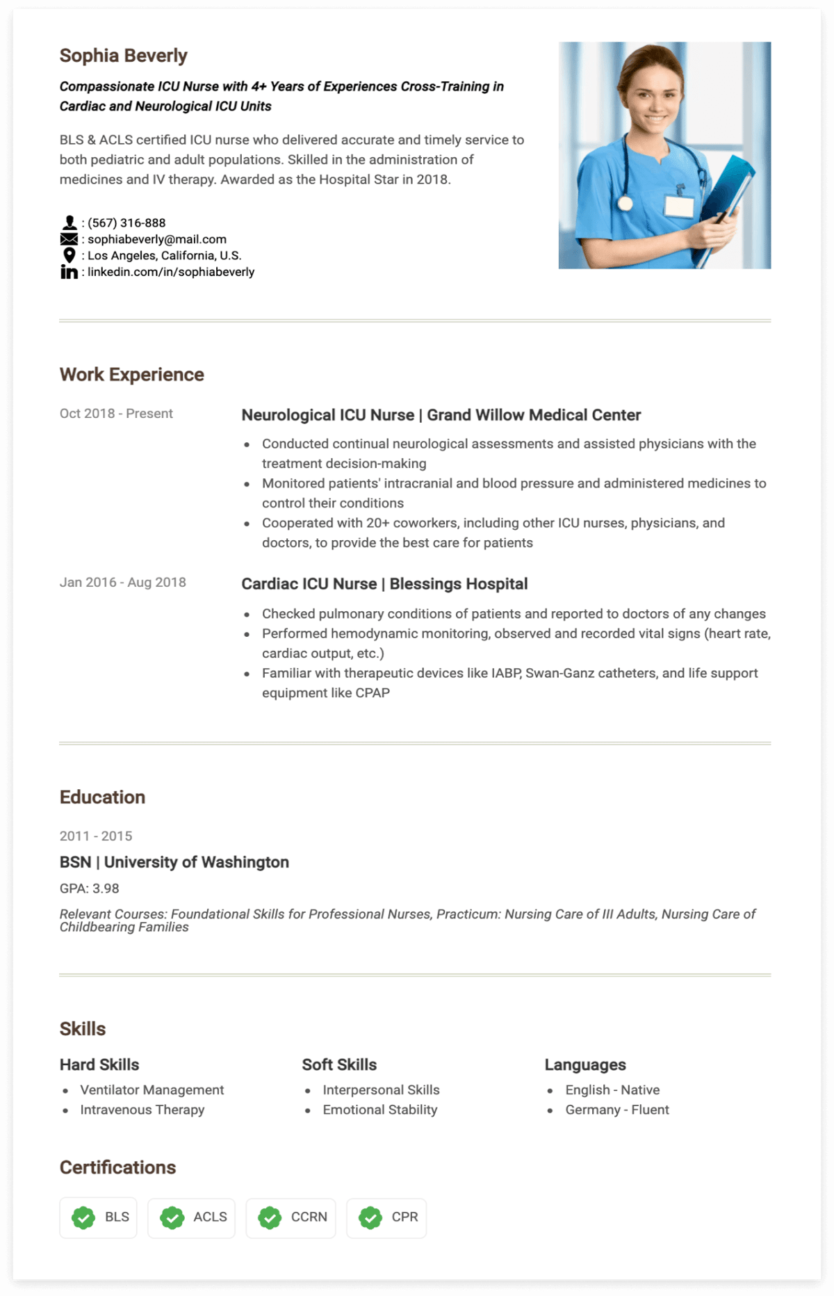 icu nurse resume example