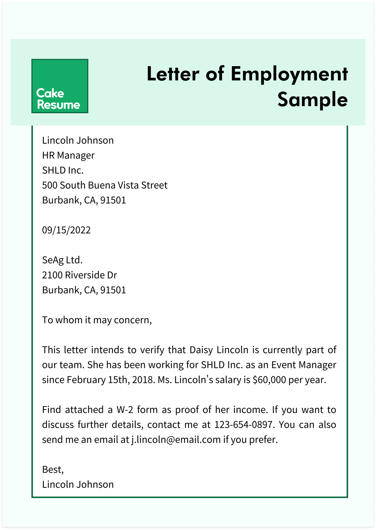 Letter of Employment Sample