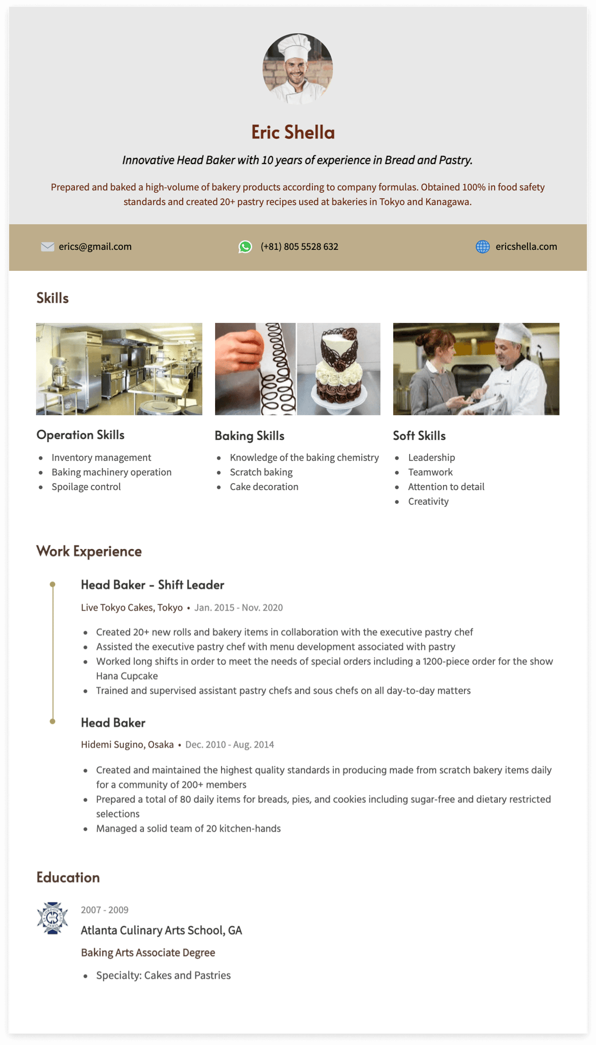 baker resume samples and skills for pastry chef