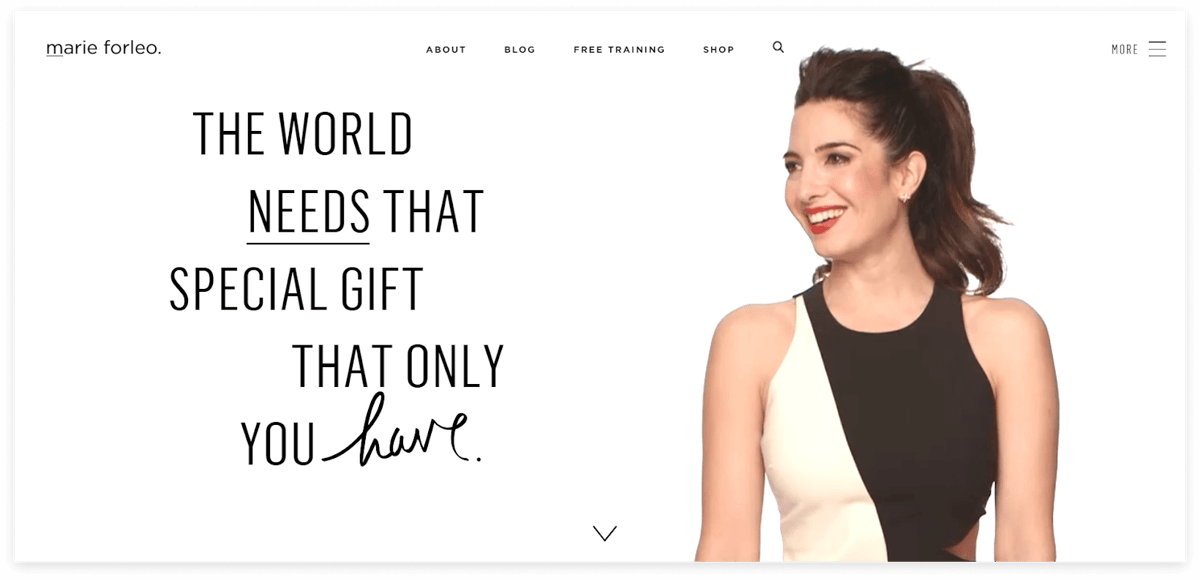 Personal brand website by Marie Forleo
