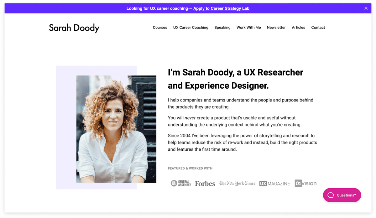 UX portfolio website by Sarah Doody