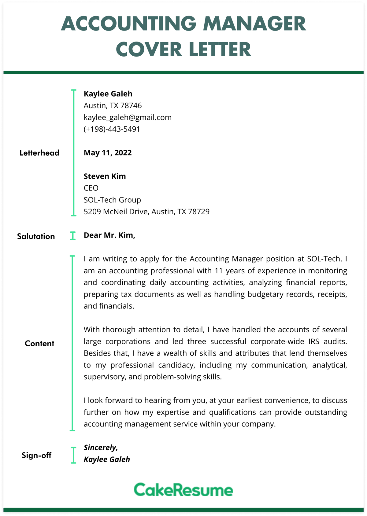 Accounting Cover Letter example